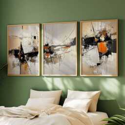 Abstract Geometric Art Set, Modern Black & Orange Wall Art, Minimalist Prints, Contemporary Landscape, Japanese Poster Set Of 3 - thumbnail 3
