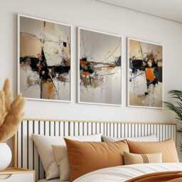 Abstract Geometric Art Set, Modern Black & Orange Wall Art, Minimalist Prints, Contemporary Landscape, Japanese Poster Set Of 3 - thumbnail 2