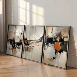 Abstract Geometric Art Set, Modern Black & Orange Wall Art, Minimalist Prints, Contemporary Landscape, Japanese Poster Set Of 3 - thumbnail 4