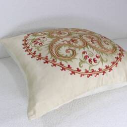 Hand-Embroidered Silk Suzani Pillow Cover - thumbnail 3
