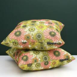 Sunflower Print Cushion Yellow, Coral & Orange Throw Pillow - 45cm - thumbnail 3