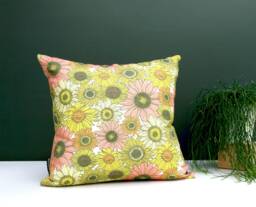 Sunflower Print Cushion Yellow, Coral & Orange Throw Pillow - 45cm - thumbnail 1