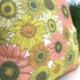Sunflower Print Cushion Yellow, Coral & Orange Throw Pillow - 45cm - thumbnail 2