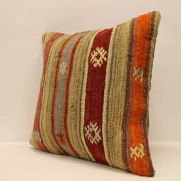 Handwoven Kilim Pillow, 18x18 Turkish Vintage Pillow, Throw Pillow, Boho Pillow, Kilim Cushion Cover, Boho Pillow 4Kbf-608 - thumbnail 2