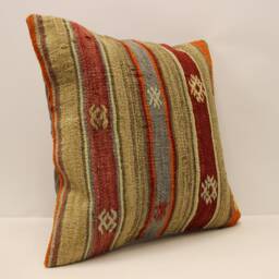 Handwoven Kilim Pillow, 18x18 Turkish Vintage Pillow, Throw Pillow, Boho Pillow, Kilim Cushion Cover, Boho Pillow 4Kbf-608 - thumbnail 1