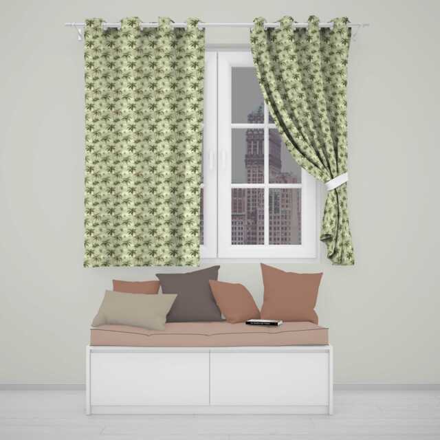 Tropical Palm Trees Ocean Sky Vintage Seamless Pattern Readymade Eyelet Ring Top Thermal 100% Blackout Curtains - image 1
