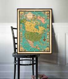 Pictorial Map Of North America - Wall Giclee Print On Paper Or Canvas - thumbnail 1