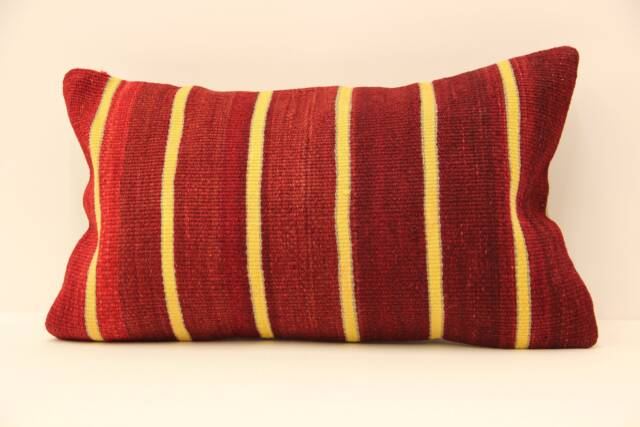 Vintage Turkish Kilim Pillow Cover, Boho Lumbar Cushion - 12x20 - image 1