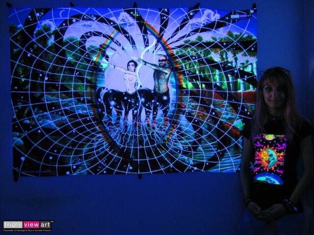 All Is One Uv Black Light Fluorescent Glow Psychedelic Art Backdrop Tapestry Wall Hanging Home Club Trance Party Festival Deco Archer Love - image 1