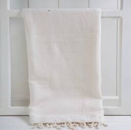 Large Bamboo Turkish Beach Towel, Hand Loomed Peshtemal, Soft Terry Cloth - thumbnail 1
