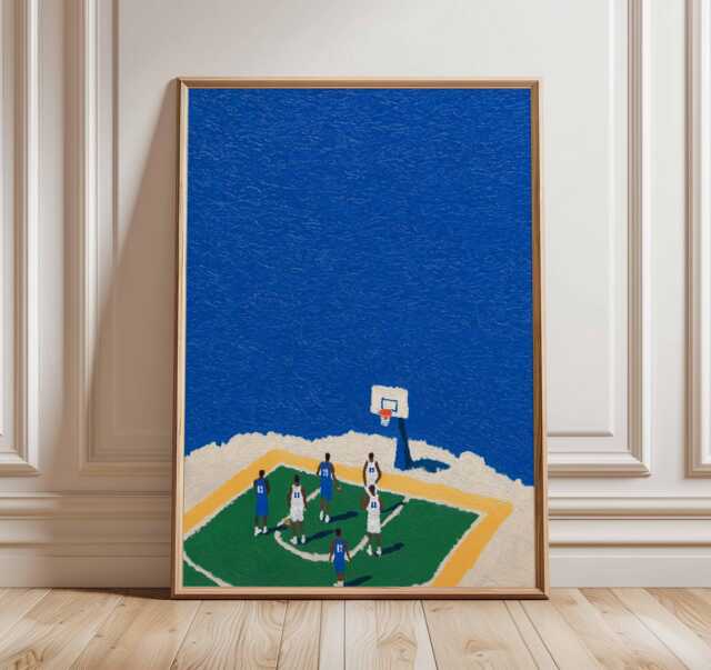Basketball Court Poster, Minimalist Sports Wall Art, Modern Game Scene Print, Contemporary Athletic Home Decor - image 1