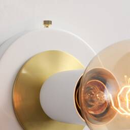 Luna White & Gold Flush Mount Light - Mid Century Industrial Modern Wall Sconce Or Ceiling Fixture For Hallways & Small Rooms - thumbnail 3