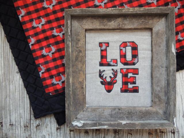 Red Plaid Love Sign - Woodland Baby Shower Gift -Reclaimed Wood Decor Rustic Nursery Wall Art -Lumberjack -Red