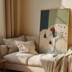 Brown Dalmatian Print - Dog Wall Art Sleepy Cosy Bedroom Decor Unframed Pet - thumbnail 2