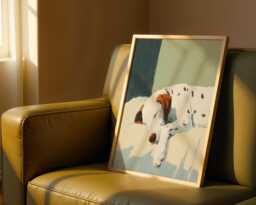 Brown Dalmatian Print - Dog Wall Art Sleepy Cosy Bedroom Decor Unframed Pet - thumbnail 1