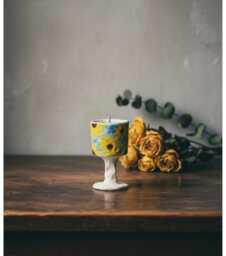 Handmade Floral Ceramic Candle Scented Soy Wax, Reusable Pottery Cup - thumbnail 1
