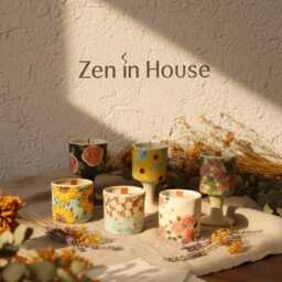 Handmade Floral Ceramic Candle Scented Soy Wax, Reusable Pottery Cup - thumbnail 3