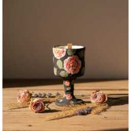 Handmade Floral Ceramic Candle Scented Soy Wax, Reusable Pottery Cup - thumbnail 2