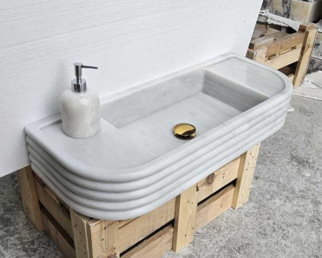 Carrara Marble Sink, White Wall Mounted Farmhouse Bathroom Kitchen Sink - image 1
