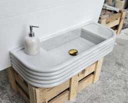 Carrara Marble Sink, White Wall Mounted Farmhouse Bathroom Kitchen Sink