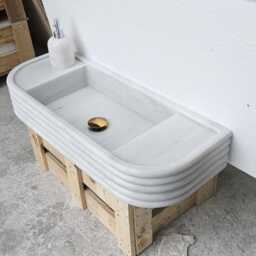 Carrara Marble Sink, White Wall Mounted Farmhouse Bathroom Kitchen Sink - thumbnail 2