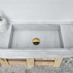 Carrara Marble Sink, White Wall Mounted Farmhouse Bathroom Kitchen Sink - thumbnail 3