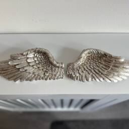Angel Wings Silver Set Of 2 Small Feathered Cherub Wall Art Home Decor Decoration Grieving Memorial Gift - thumbnail 2