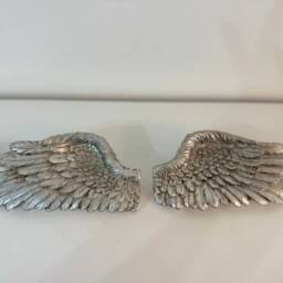 Angel Wings Silver Set Of 2 Small Feathered Cherub Wall Art Home Decor Decoration Grieving Memorial Gift - thumbnail 3