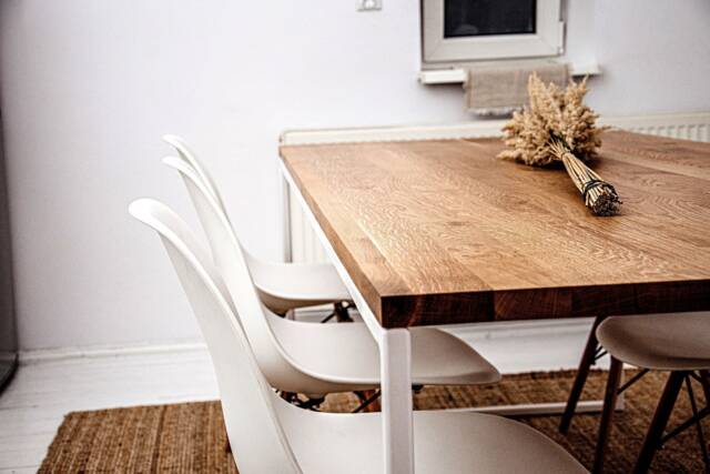 Big Scandinavian Table Basic Tre Ii. Minimalist Dining Table. White Steel Frame Kitchen Metal & Solid Wood Modern - image 1