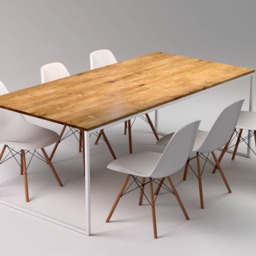 Big Scandinavian Table Basic Tre Ii. Minimalist Dining Table. White Steel Frame Kitchen Metal & Solid Wood Modern - thumbnail 2