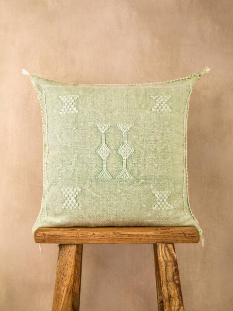 Mid-Season Sale Luxury Vintage Cactus Silk Cushion, Matcha/Pistachio Green, Sabra Grade 1 - image 1
