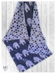 Personalized Elephant Minky Baby Blanket, Blue Gray Dots - 28x35 Inch Ske 37 - thumbnail 1