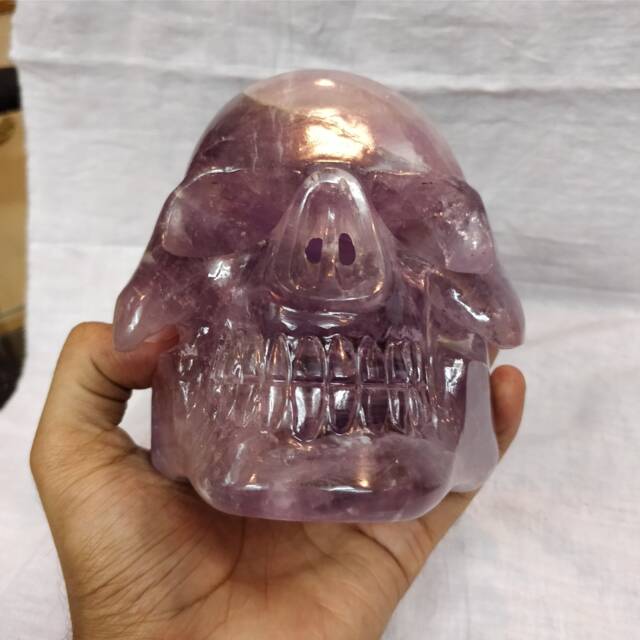 Amethyst Skull, Chevron Amethyst Crystal Traveler Skull , Healing Carved Skull Decor - image 1