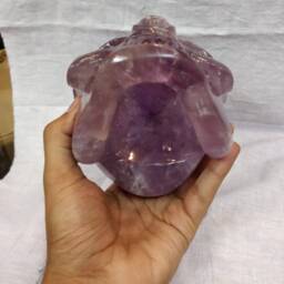 Amethyst Skull, Chevron Amethyst Crystal Traveler Skull , Healing Carved Skull Decor - thumbnail 2
