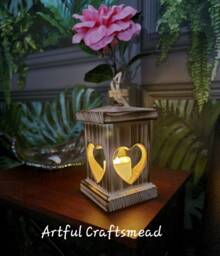 Personalised Wooden Lantern Gift - Rustic Candle Holder With Heart Handmade Romantic Decor Anniversary, Wedding, Christmas Light - thumbnail 1