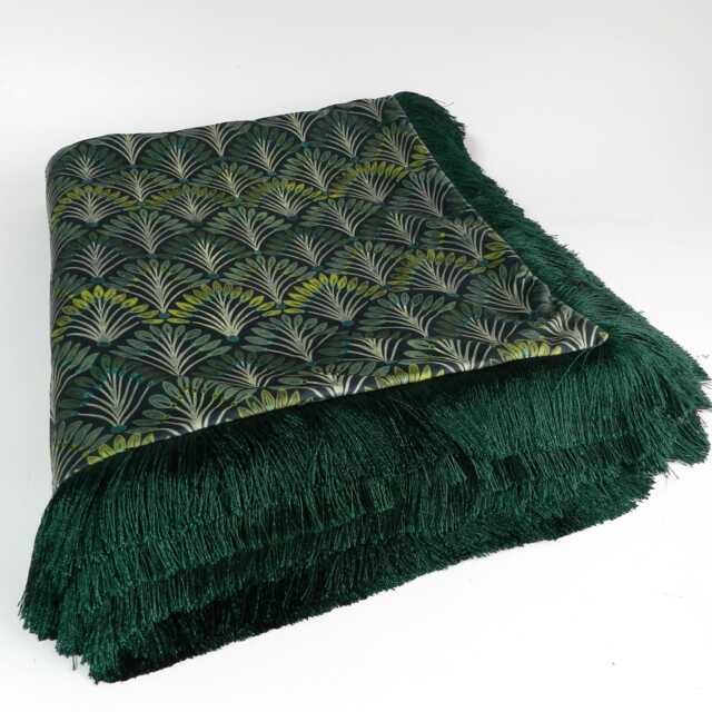 Art Deco Velvet Throw Blanket Emerald Fringe Peacock Fan Design - image 1