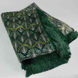 Art Deco Velvet Throw Blanket Emerald Fringe Peacock Fan Design - thumbnail 2