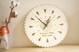 Custom Clock in Wood Personalized With Your Text Engraved, Unique Gift For Nature Lovers, Natural Design, Poetic Home Decor, Round Flower - thumbnail 1