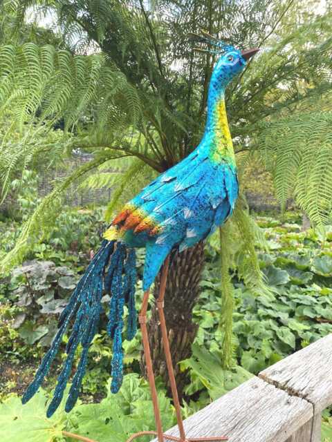 Tall Colourful Metal Garden Peacock - image 1