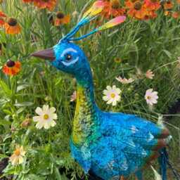 Tall Colourful Metal Garden Peacock - thumbnail 2
