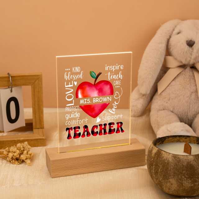 Personalized Teacher Apple Night Light, Appreciation Gift, Custom Led Lamp, Thank You End Of Year Present - image 1