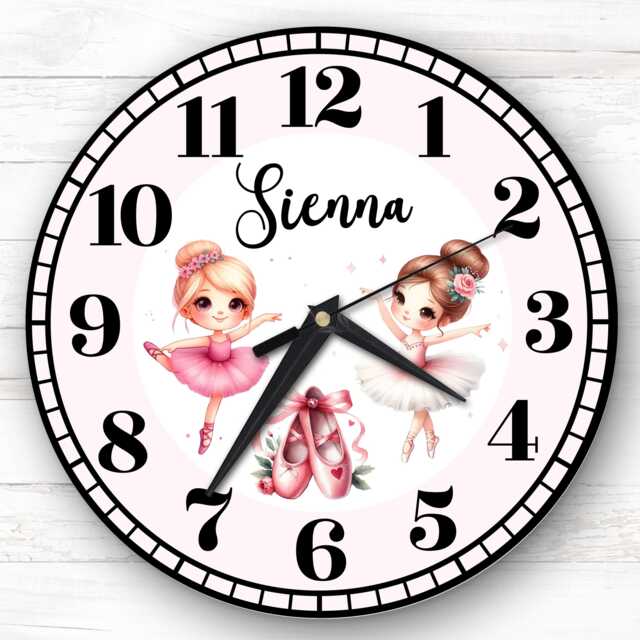 Girls Cute Ballerina Ballet Personalised Gift For Kid's Bedroom Clock - Kids Clock, Children's , Custom Wall - image 1