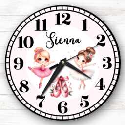 Girls Cute Ballerina Ballet Personalised Gift For Kid's Bedroom Clock - Kids Clock, Children's , Custom Wall