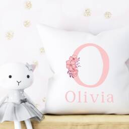 Girls Floral Nursery Decor, Cushion For Nursery, Personalised Kids Cushion, Name Pillow, Pink Flower Bedroom - thumbnail 4