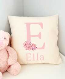 Girls Floral Nursery Decor, Cushion For Nursery, Personalised Kids Cushion, Name Pillow, Pink Flower Bedroom