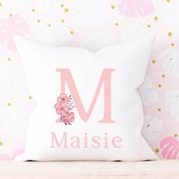 Girls Floral Nursery Decor, Cushion For Nursery, Personalised Kids Cushion, Name Pillow, Pink Flower Bedroom - thumbnail 3