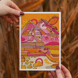 Egypt Pyramid Art Print Sphinx, Camel, Colorful Travel Illustration - thumbnail 2