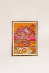 Egypt Pyramid Art Print Sphinx, Camel, Colorful Travel Illustration - thumbnail 1