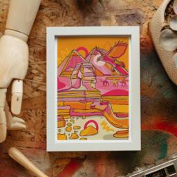 Egypt Pyramid Art Print Sphinx, Camel, Colorful Travel Illustration - thumbnail 3