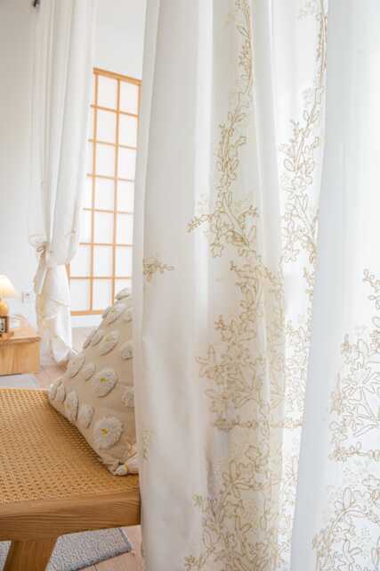 Custom White Voile Curtain With Gold Embroidery, Made To Measure - image 1
